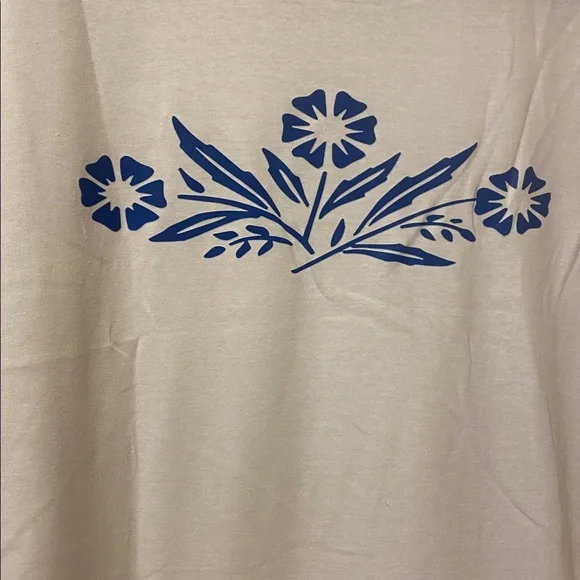 White T-Shirt with Corning Ware Blue Cornflower Design on Front - Picture 2 of 3